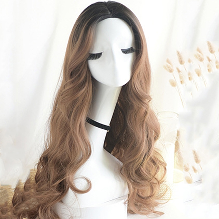 

Wigs Female Long Curly Hair Big Waves Pear Flowers Temperament Natural Chemical Fiber, Colour: Honey Pudding (Black Dyed on Top) 65CM