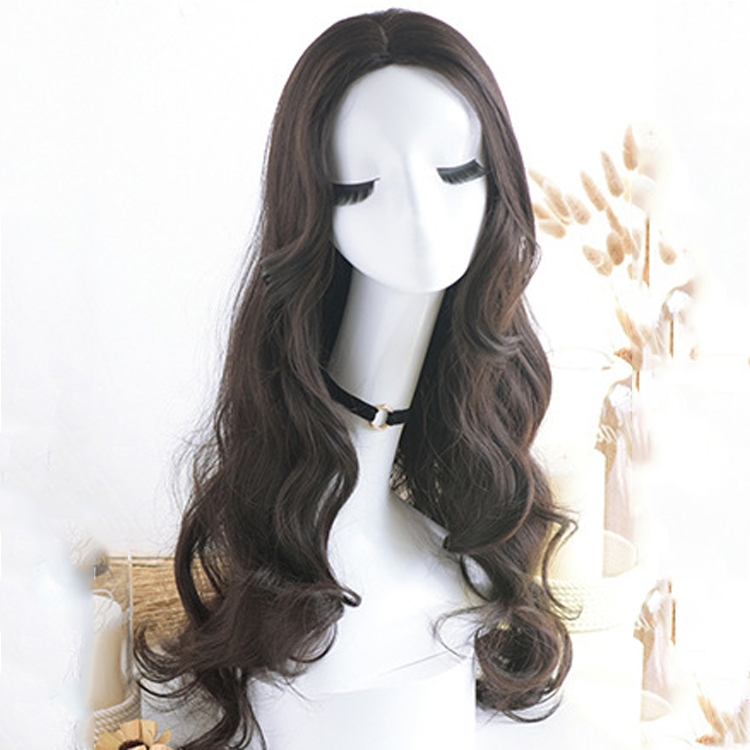 

Wigs Female Long Curly Hair Big Waves Pear Flowers Temperament Natural Chemical Fiber, Colour: Brown Black 65CM