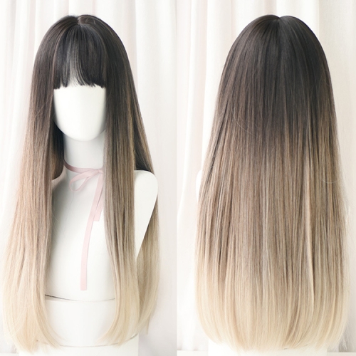 

Gradient Color Long Straight Hair Wig Female Chemical Fiber Headgear Simulation Hair(Milk Tea Gradient 65CM)