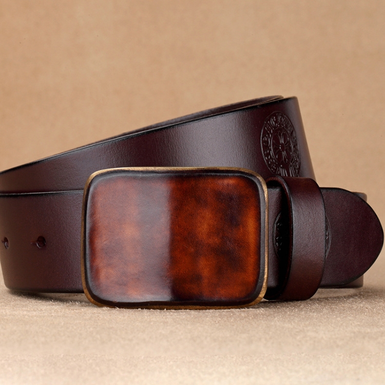 

Copper Buckle Genuine Leather Men Belt, Length (CM): 105cm(Coffee )