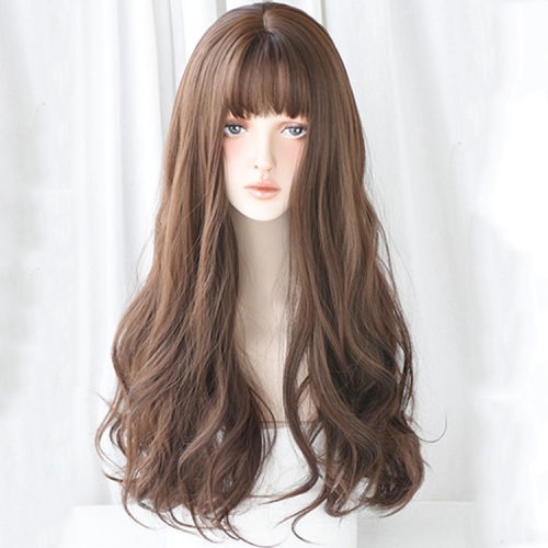 

Wigs Long Curly Hair Women Thin And Light Texture Headgear Air Bangs Simulation Big Scalp Hair Cover, Colour: Chocolate Color 68CM