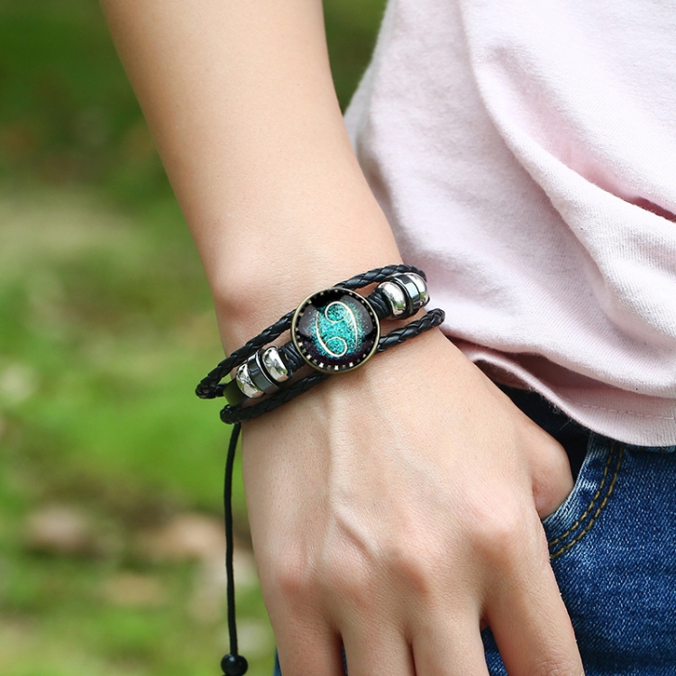

Constellations Couple Retro Weave Bracelets Leather Beads Bangle Bracelet Cancer