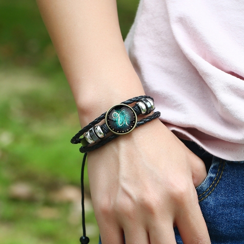 

Constellations Couple Retro Weave Bracelets Leather Beads Bangle Bracelet Capricornus