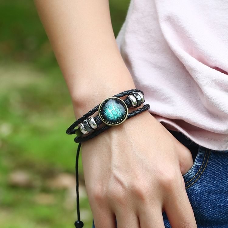 

Constellations Couple Retro Weave Bracelets Leather Beads Bangle Bracelet Pisces