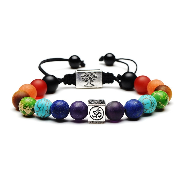 

Tree of Life Multicolor Beads Stones Weave Yoga Rope Bracelets(Multicolor silver)