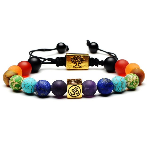 

Tree of Life Multicolor Beads Stones Weave Yoga Rope Bracelets(Multicolor gold)