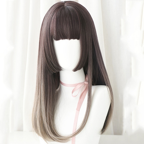 

Wig Female Realistic Chemical Fiber Wig High Temperature Silk Headgear, Colour: Gradient Aoki Grey