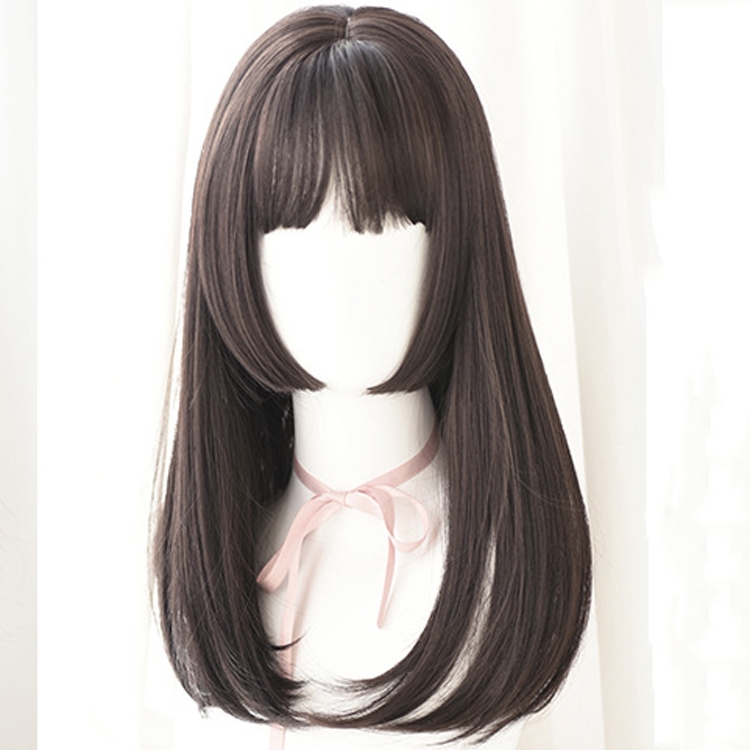 

Wig Female Realistic Chemical Fiber Wig High Temperature Silk Headgear, Colour: Brown-black