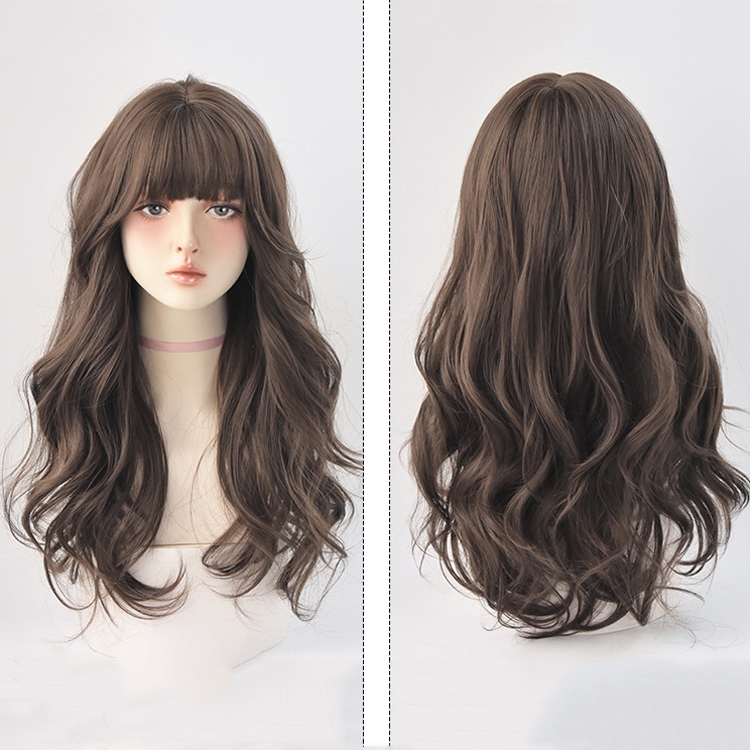 

Wig Female Long Hair Big Wave Fluffy Full Headgear Long Curly Hair(Cool Brown 65cm)
