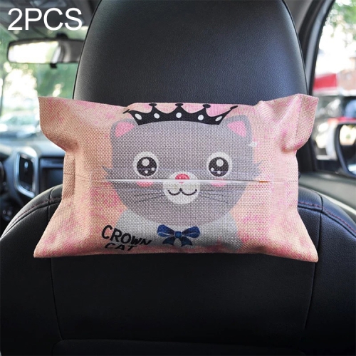 

2 PCS Cartoon Cloth Car Seat Back Hanging Storage Tissue Case Box Container Towel Napkin Papers Bag Holder Box Case(Cat)