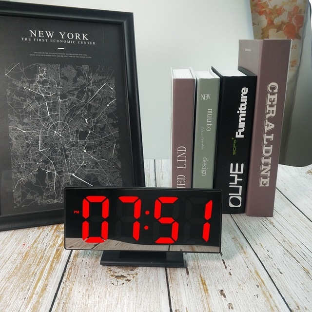 

Multi-function Large Screen Electronic Clock Mute LED Mirror Alarm Clock(Red Light with Black Frame)