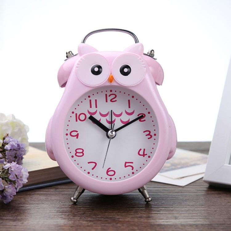 

2 PCS Children Creative Cartoon Owl Super Ring Metal Bell Student Alarm Clock(Pink)