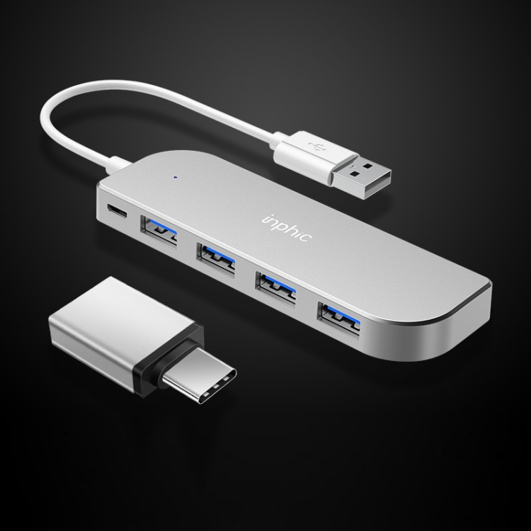 

Inphic H6 Aluminum Alloy USB 2.0 HUB 4 Ports Splitter USB HUB Extender, Number of interfaces: Type-C Adapter + USB 2m