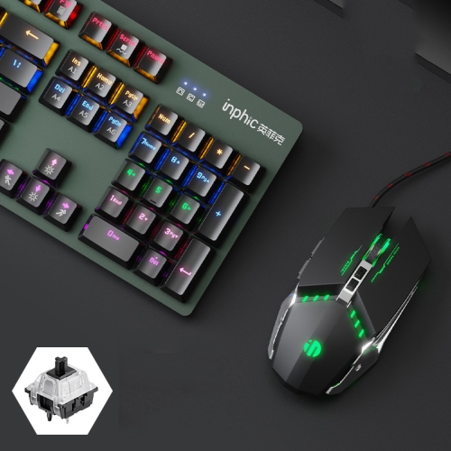 

Inphic V910 Mechanical Metal Wired Keyboard Full-key Non-rush Gaming Keyboard, Cable Length: 1.5m, Colour: Dark Night Green Black Axis + Mouse