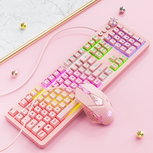 

Inphic V920 Gaming Mechanical Blue Axis Wired Keyboard, Cable Length: 1.6m, Colour: Cherry Blossom Powder Keyboard + Mouse
