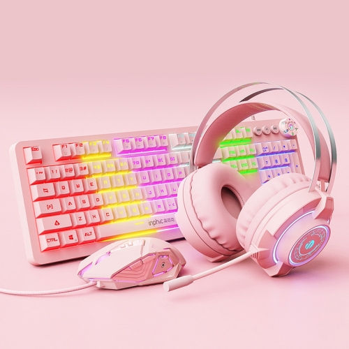 

Inphic V920 Gaming Mechanical Blue Axis Wired Keyboard, Cable Length: 1.6m, Colour: Cherry Blossom Powder Keyboard + Mouse + Earphone