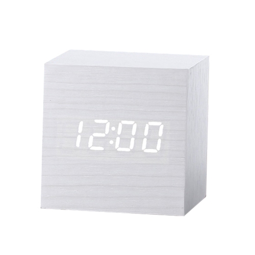 

Multicolor Sounds Control Wooden Clock Modern Digital LED Desk Alarm Clock Thermometer Timer White Wood