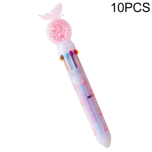 

10 PCS 10-Color Ballpoint Pen Colored Pen Student Stationery(Pink)