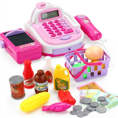 

Mini Analog Supermarket Checkout Cash Register Set Child Role Playing Toy 46 PCS / Set Pink