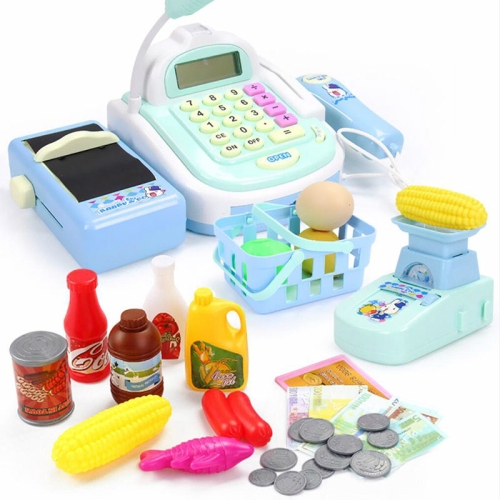 

Mini Analog Supermarket Checkout Cash Register Set Child Role Playing Toy 47 PCS / Set Blue