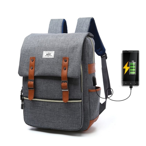 

203 Outdoor Travel Shoulders Bag Computer Backpack with External USB Charging Port(Light Grey)