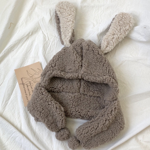 

MZ8346 Rabbit Ear Baby Hat Winter Scarf Bib Warm Lamb Wool Children Bomber Cap, Size: Suitable for Children Aged 1-6(Brown)