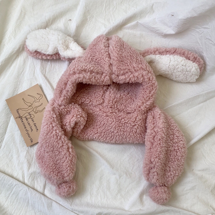 

MZ8346 Rabbit Ear Baby Hat Winter Scarf Bib Warm Lamb Wool Children Bomber Cap, Size: Suitable for Children Aged 1-6(Pink)