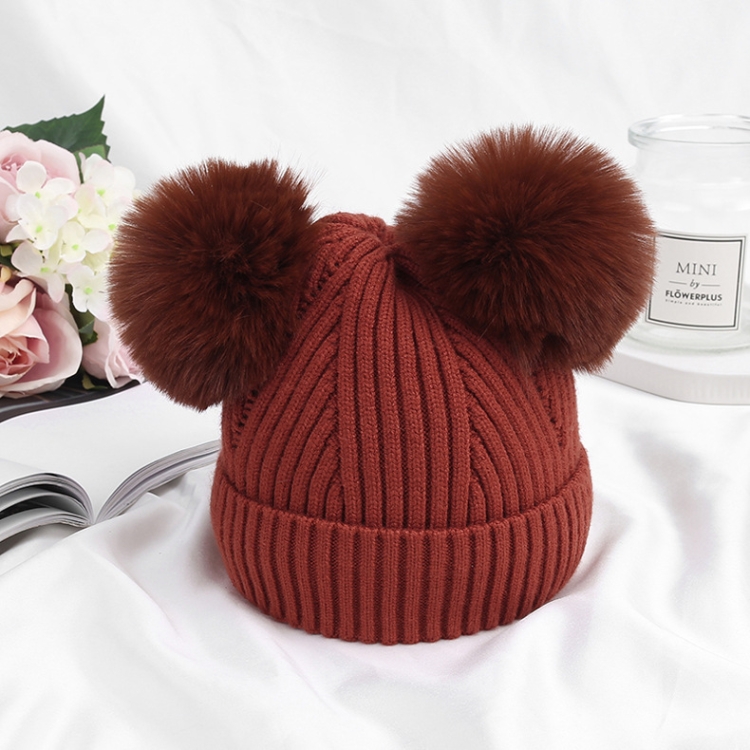 

MZ6936 Double Ball Baby Hat Autumn And Winter Warm Knitted Hat, Size: One Size(Iron Embroidery Red)