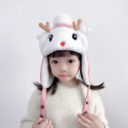 

C0186 Fawn Plus Cashmere Children Bomber Hat Winter Windproof Warm Baby Cartoon Hat, Size: Around 50cm(Pink)