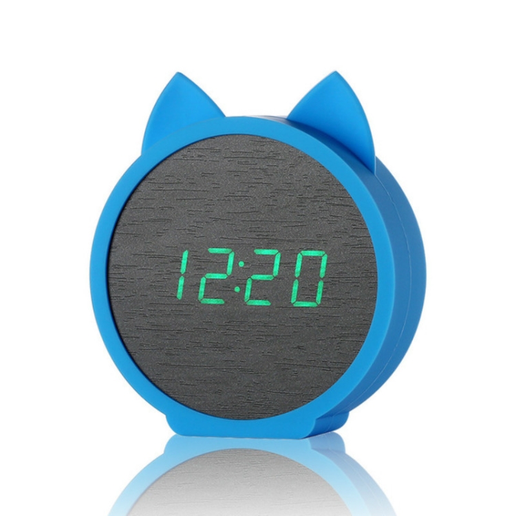 

Creative Cat Shape Children Environmental Protection Silicone Wooden Silent LED Electronic Alarm Clock, Style:Ordinary(Green Light + Blue)