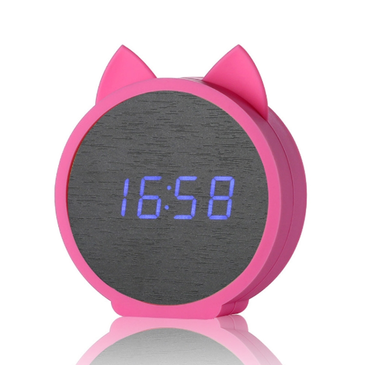 

Creative Cat Shape Children Environmental Protection Silicone Wooden Silent LED Electronic Alarm Clock, Style:Upgrade(Blue Light + Pink)