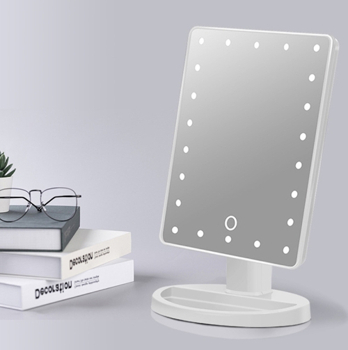 

24pcs Light Bead Makeup Mirror Smart Touch Screen Dimming Desktop LED Makeup Mirror Battery(White )