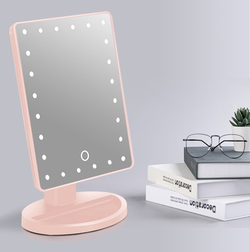 

24pcs Light Bead Makeup Mirror Smart Touch Screen Dimming Desktop LED Makeup Mirror USB Power Supply(Pink)