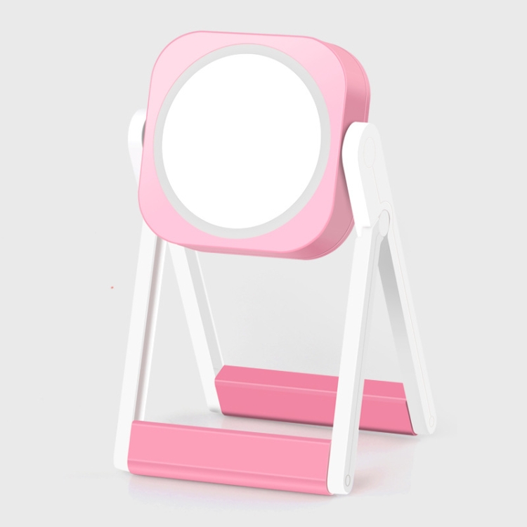 

USB Charging Desk Lamp Flip Makeup Mirror LED Three-Speed Touch Dimming Small Mirror(Pink)