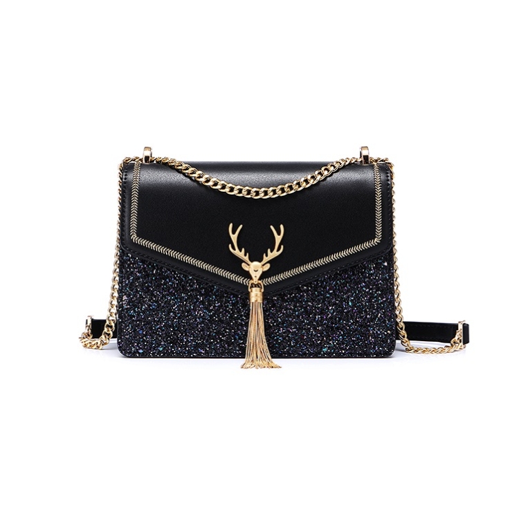 

JUST STAR Autumn And Winter Single-Shoulder Casual Messenger Bag Ladies Tassel Small Square Bag(Shining Black)