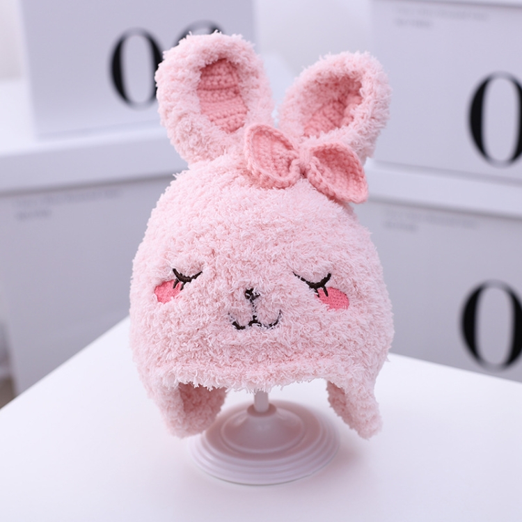 

C0091 Rabbit Pattern Full Cashmere Baby Knitted Hat Winter Warm Children Ear Protection Cap, Size: One Size(Pink)