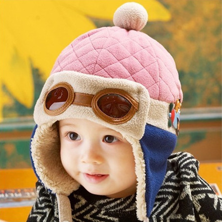

MZ1674 Cubs Pilot Autumn and Winter Tide Cap Children Hats Plus Velvet Ear Protection Warm Baby Hat(Deep Pink)