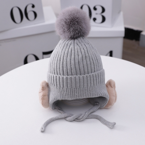 

C0201 Three-dimensional Bear Ear Protection Cap Children Knitted Hat Winter Warm Woolen Hat, Size: One Size(Gray)