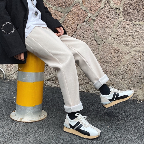 

Woolen Cloth Plus Velvet Thickening Male Student Loose Trousers Cotton Trousers Casual Pants, Size: 2XL(Khaki)