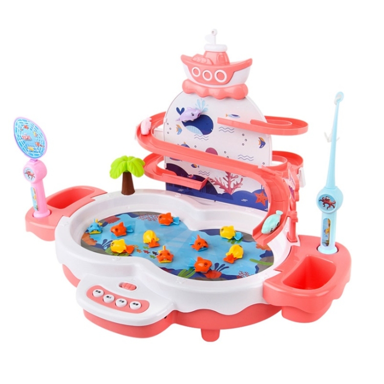 

Multifunctional Electric Fishing Toy Children Educational Magnetic Levitation Track Music Light Game Machine(Pink)