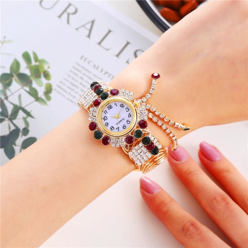 

Ladies Bracelet Watch Quartz Watch Personality Wild Watch with Diamonds Pendant(Indian)