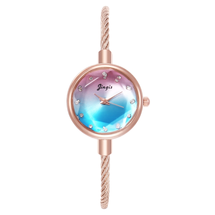 

2 PCS Ladies Round Diamond Dial Bracelet Watch Stainless Steel Twisted Thin Chain Quartz Watch(Colorful)