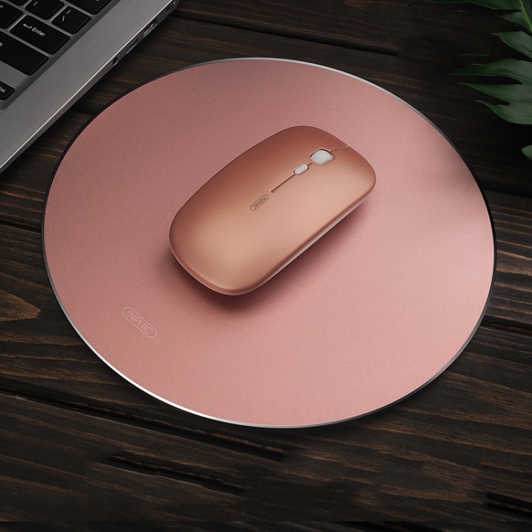 

Inphic PD22 Aluminum Alloy Mouse Pad Round Hard Table Mat, Size: 20x20cm(Rose Gold)