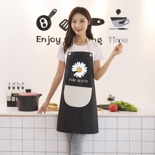 

3 PCS Household Apron Kitchen Waterproof And Oil-Proof Female Daisy Pattern Apron No Hand-wiping Function (Black Gray Pocket)