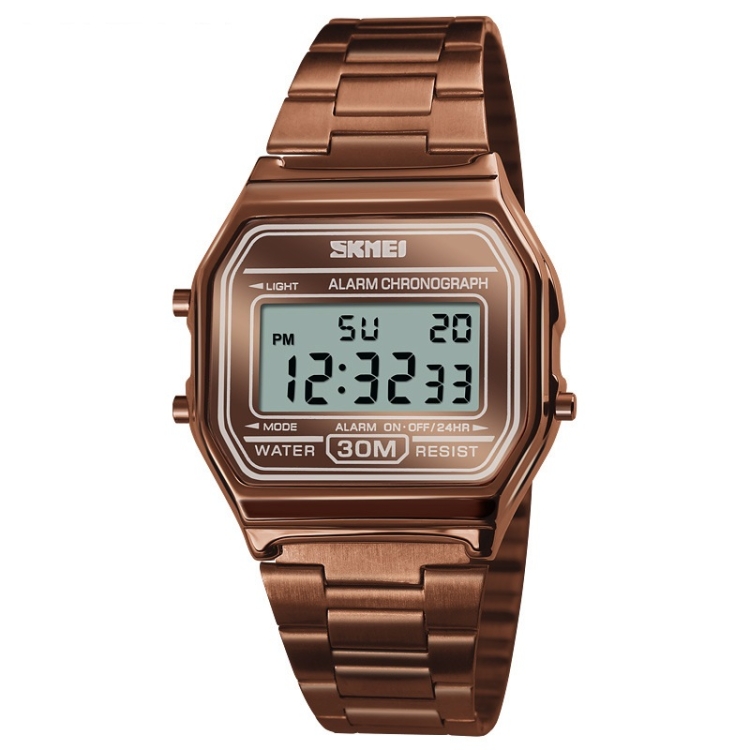 

SKMEI 1123 Men Business Lightweight Watch Waterproof Steel Band Electronic Watch (Coffee Gold)