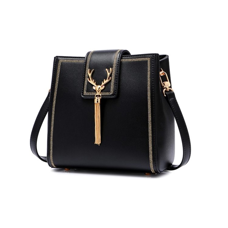 

JUST STAR Autumn And Winter Single-Shoulder Bag Casual Messenger Bag Ladies Tassel Square Bag(Wild Black)