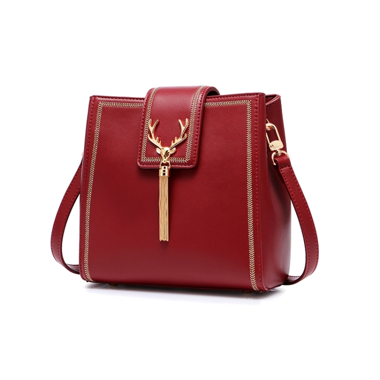 

JUST STAR Autumn And Winter Single-Shoulder Bag Casual Messenger Bag Ladies Tassel Square Bag(Vintage Red)