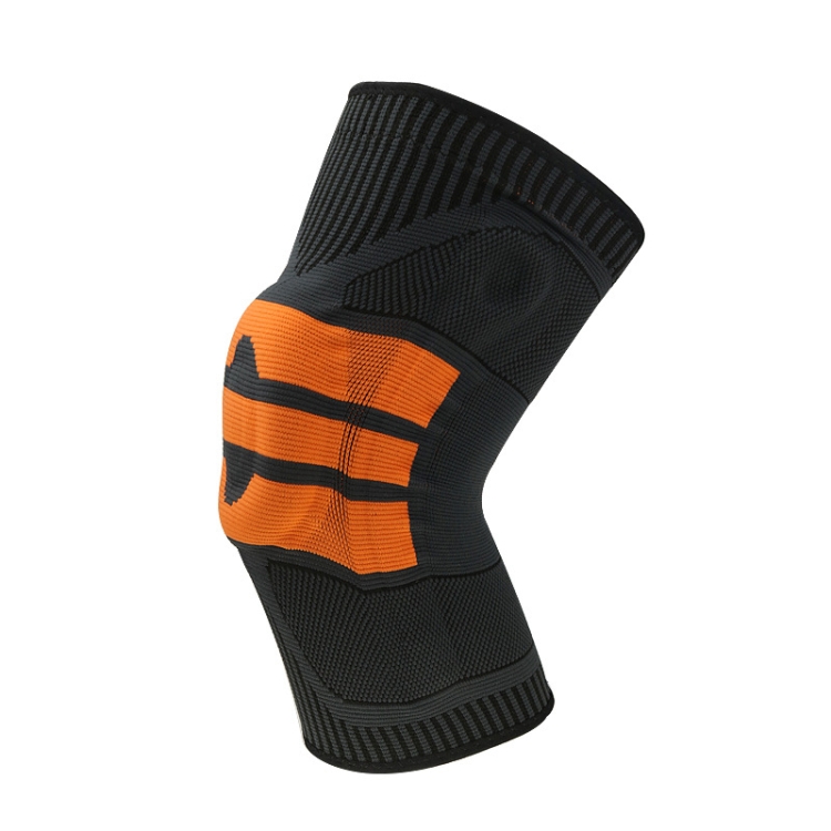 

Enhanced Version Silicone Spring Support Knee Pads Knitted High Elastic Breathable Anti-Slip Protective Gear, Size: L (Black And Orange)