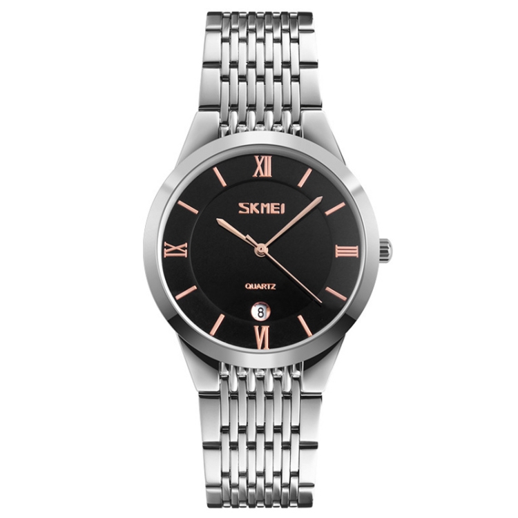 

SKMEI 9139 Ladies/Man Fashion Quartz Watch Steel Band Waterproof Couple Watch For Men (black gold pin)