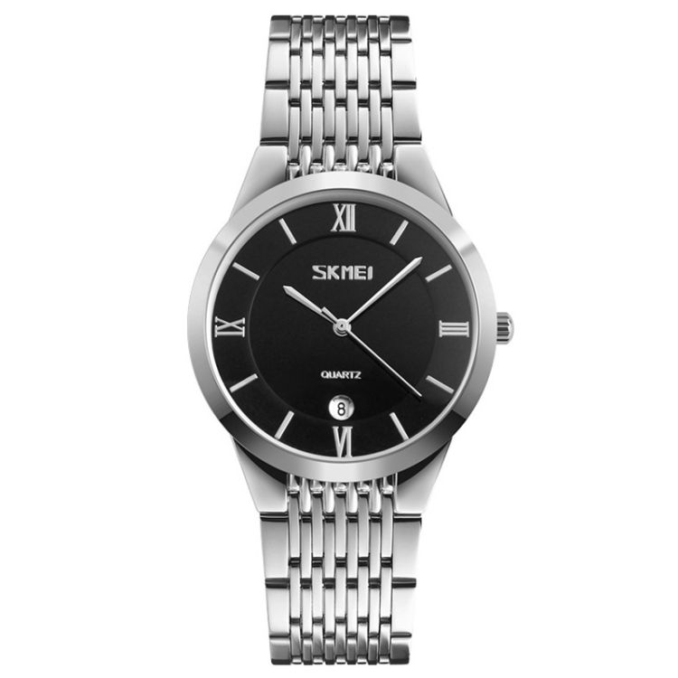 

SKMEI 9139 Ladies/Man Fashion Quartz Watch Steel Band Waterproof Couple Watch For Men (Black Silver)